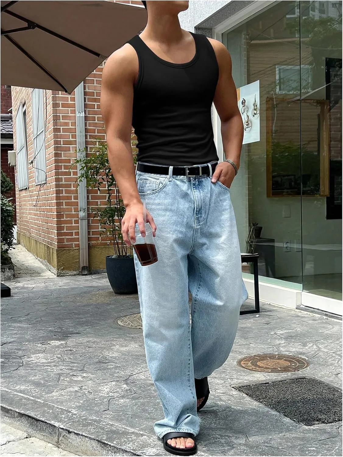 Men's Summer Tank Top Scoop Neck Knit Gym Workout Muscle Tank Undershirt Sleeveless Shirts