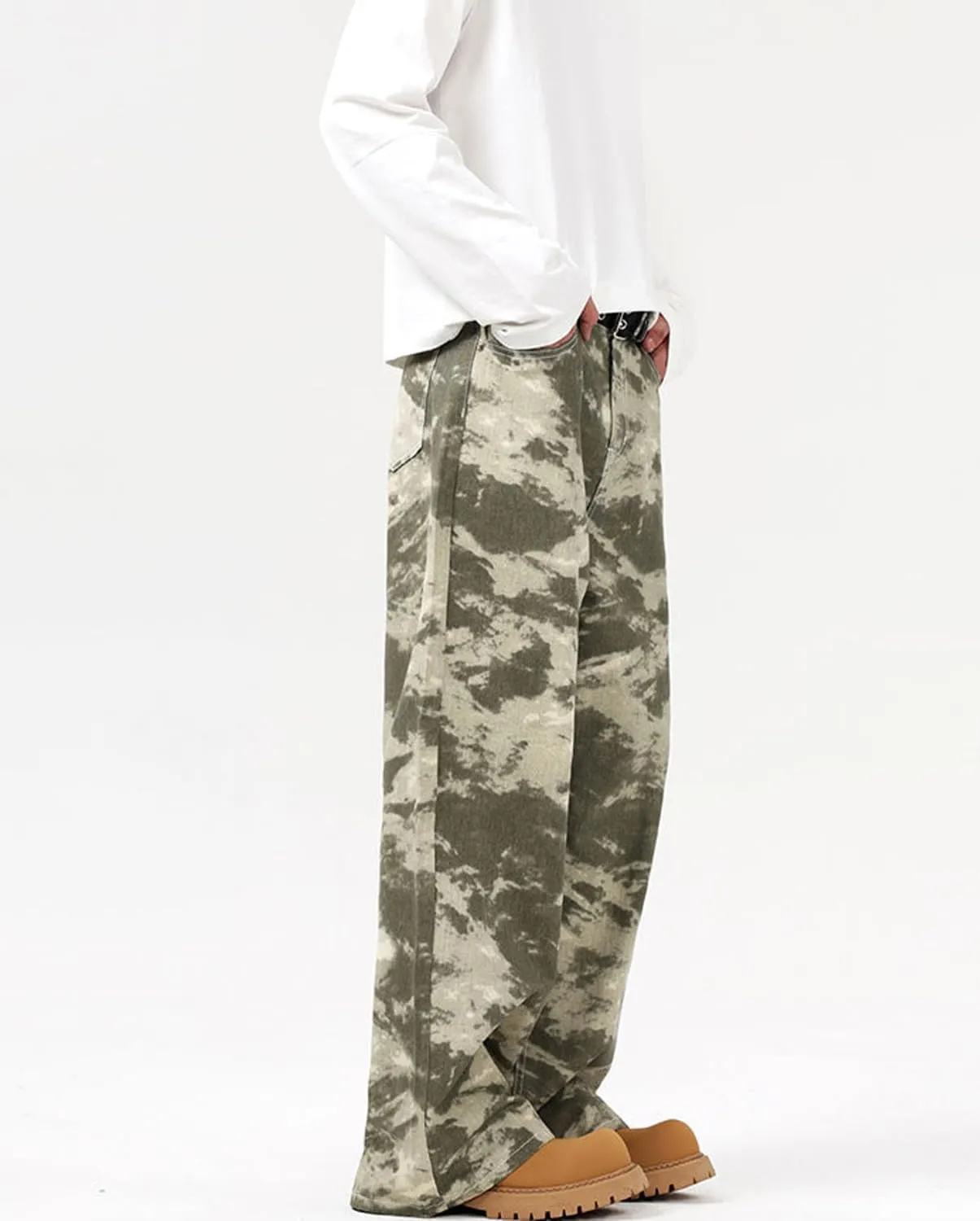 Mens Teen Boys Camo Printed Baggy Jeans Mid Rise Loose Fit Camouflage Skater Y2k Wide Leg Streetwear Denim Pants