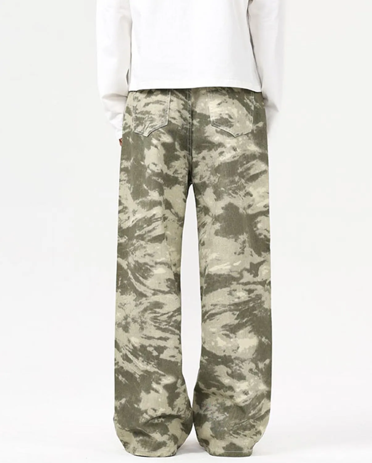 Mens Teen Boys Camo Printed Baggy Jeans Mid Rise Loose Fit Camouflage Skater Y2k Wide Leg Streetwear Denim Pants