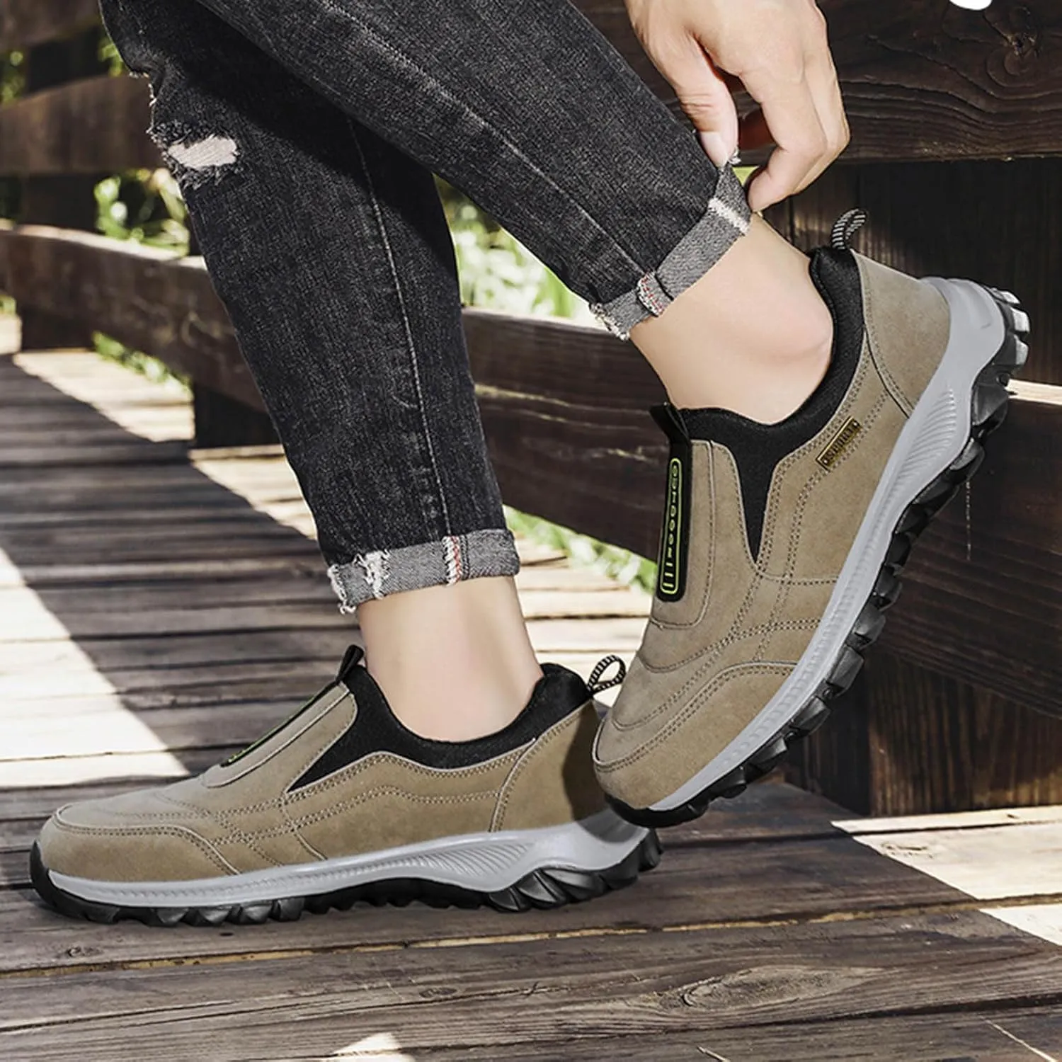 Men's Walking Shoes Waterproof Hiking Shoes Slip on Orthopedic Sneakers Outdoor Non Slip Shoes Casual Trail Shoes