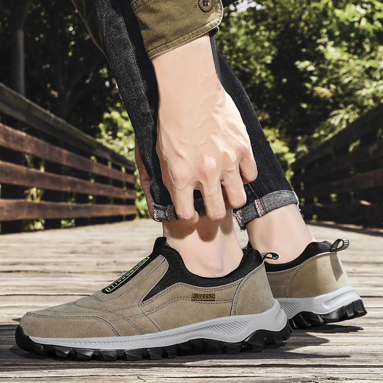 Men's Walking Shoes Waterproof Hiking Shoes Slip on Orthopedic Sneakers Outdoor Non Slip Shoes Casual Trail Shoes