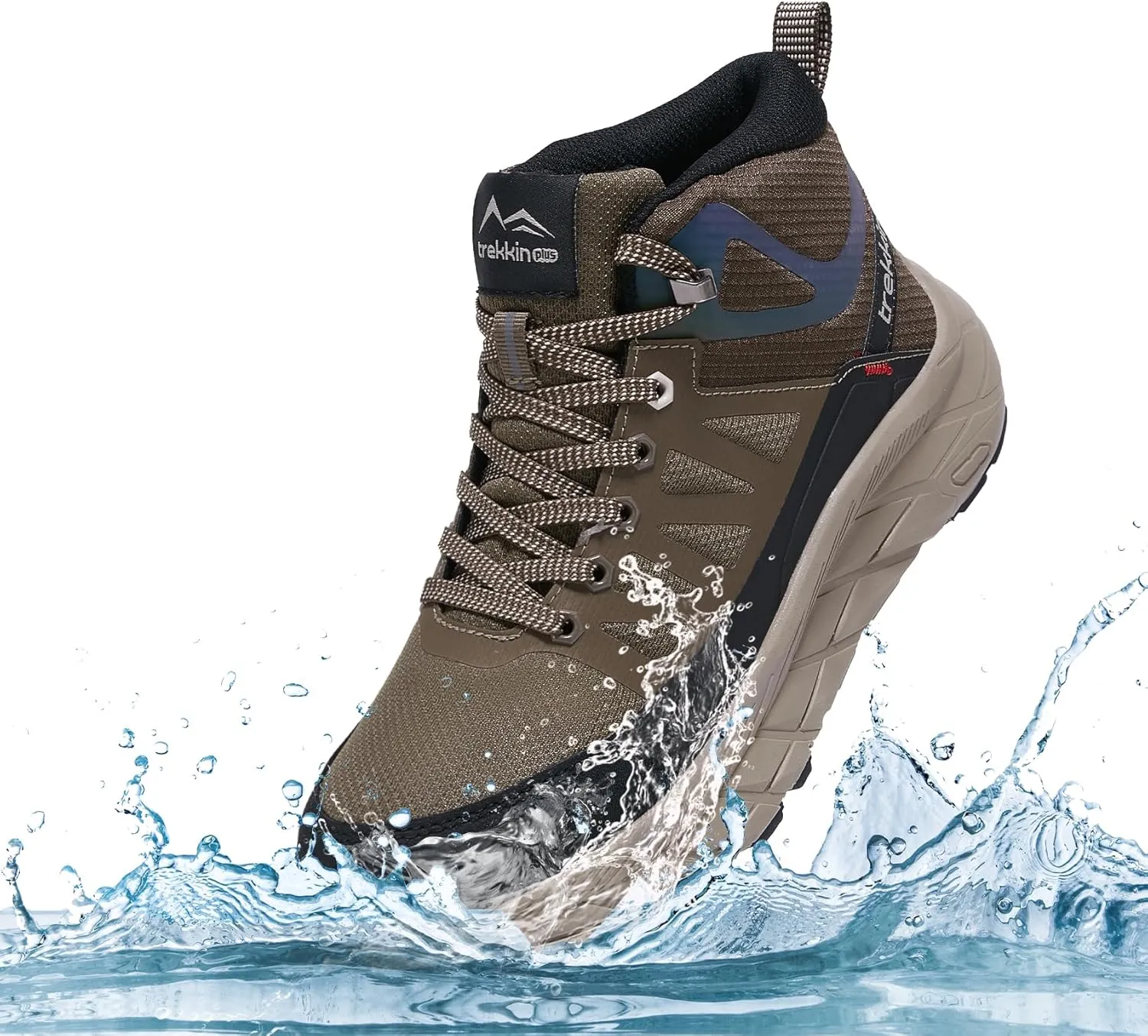 Men's Waterproof Slip Resistant Outdoor Ankle High Boots Trails Womens Relaxed Fit Lightweight Hiking Walking Casual Hunting Workout Shoes Rainproof Lace up
