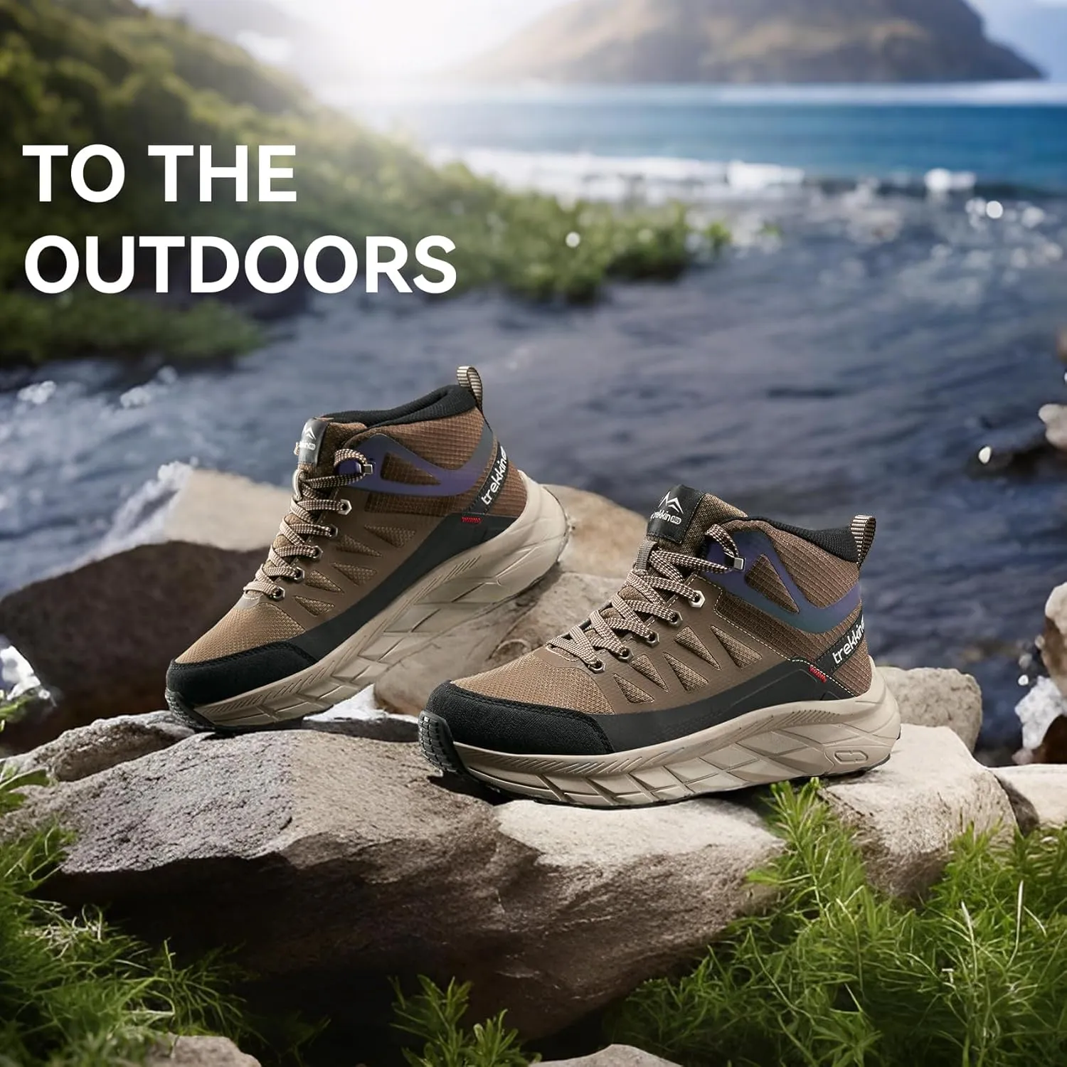 Men's Waterproof Slip Resistant Outdoor Ankle High Boots Trails Womens Relaxed Fit Lightweight Hiking Walking Casual Hunting Workout Shoes Rainproof Lace up