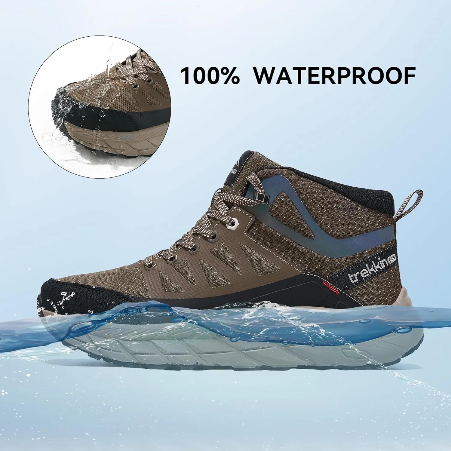 Men's Waterproof Slip Resistant Outdoor Ankle High Boots Trails Womens Relaxed Fit Lightweight Hiking Walking Casual Hunting Workout Shoes Rainproof Lace up