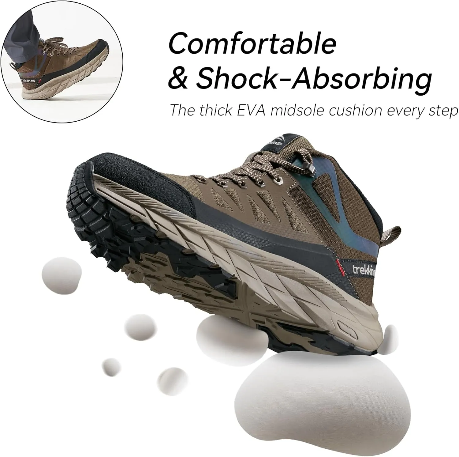 Men's Waterproof Slip Resistant Outdoor Ankle High Boots Trails Womens Relaxed Fit Lightweight Hiking Walking Casual Hunting Workout Shoes Rainproof Lace up