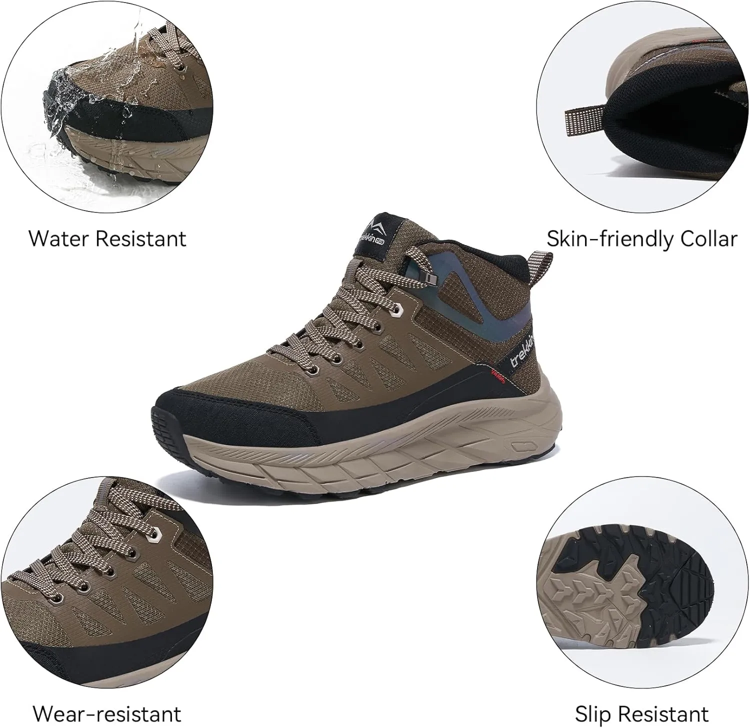 Men's Waterproof Slip Resistant Outdoor Ankle High Boots Trails Womens Relaxed Fit Lightweight Hiking Walking Casual Hunting Workout Shoes Rainproof Lace up