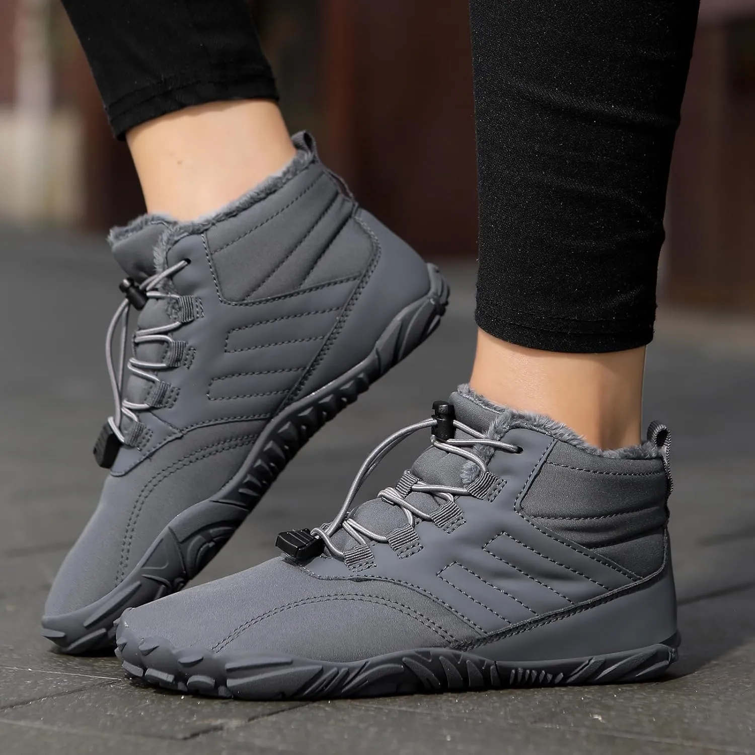 Mens Winter Barefoot Hiking Boots Slip-On Warm Zero Drop Snow Boots with Wide Toe Box Ankle Bootie Cut Minimalist Waterproof Five-Finger Sneakers for Hiking Walking Outdoor Adventures Unisex Design