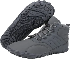 Mens Winter Barefoot Hiking Boots Slip-On Warm Zero Drop Snow Boots with Wide Toe Box Ankle Bootie Cut Minimalist Waterproof Five-Finger Sneakers for Hiking Walking Outdoor Adventures Unisex Design