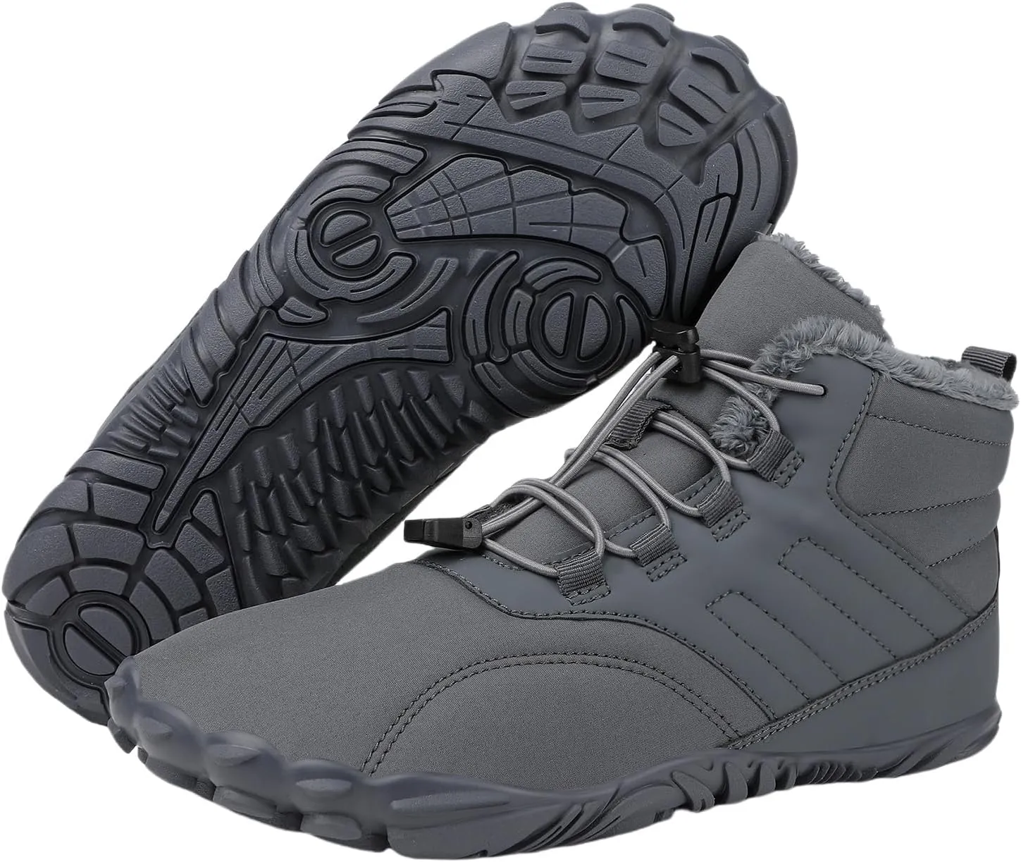 Mens Winter Barefoot Hiking Boots Slip-On Warm Zero Drop Snow Boots with Wide Toe Box Ankle Bootie Cut Minimalist Waterproof Five-Finger Sneakers for Hiking Walking Outdoor Adventures Unisex Design