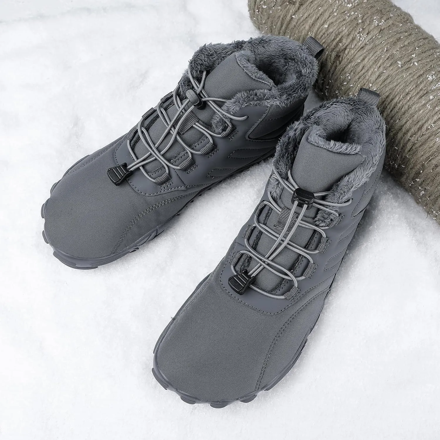 Mens Winter Barefoot Hiking Boots Slip-On Warm Zero Drop Snow Boots with Wide Toe Box Ankle Bootie Cut Minimalist Waterproof Five-Finger Sneakers for Hiking Walking Outdoor Adventures Unisex Design