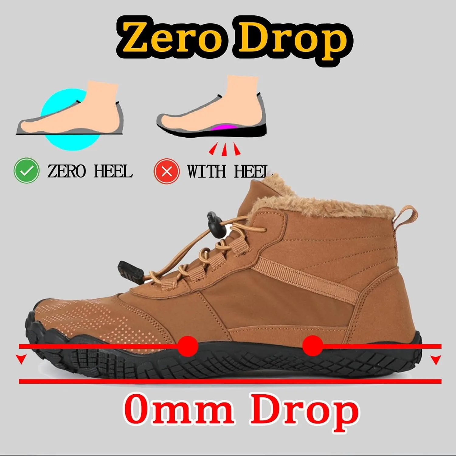 Mens Womens Snow Boots Barefoot Shoes Waterproof Wide Toe Box Shoes Minimalist Zero Drop Sole Cotton Boots Sneakers