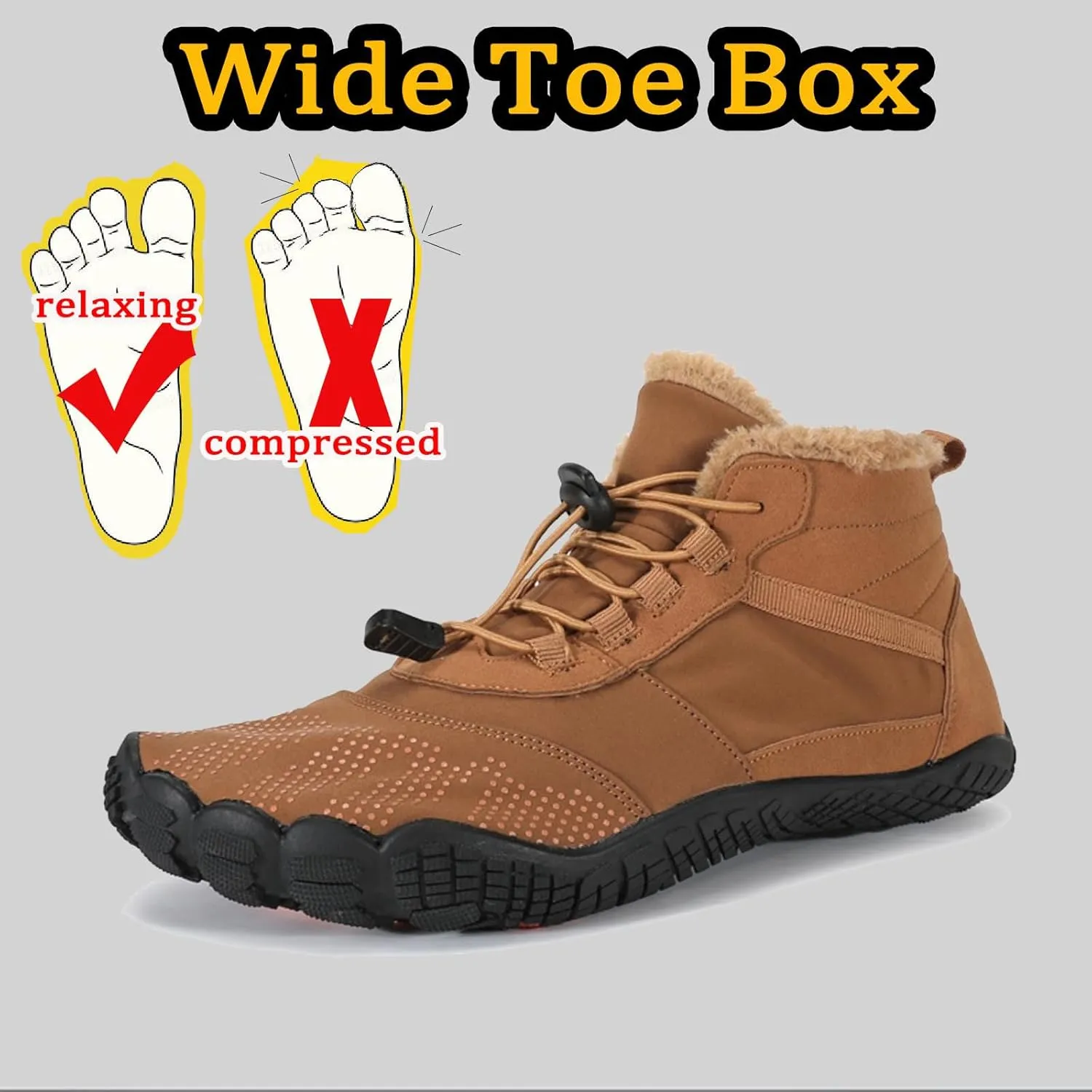 Mens Womens Snow Boots Barefoot Shoes Waterproof Wide Toe Box Shoes Minimalist Zero Drop Sole Cotton Boots Sneakers