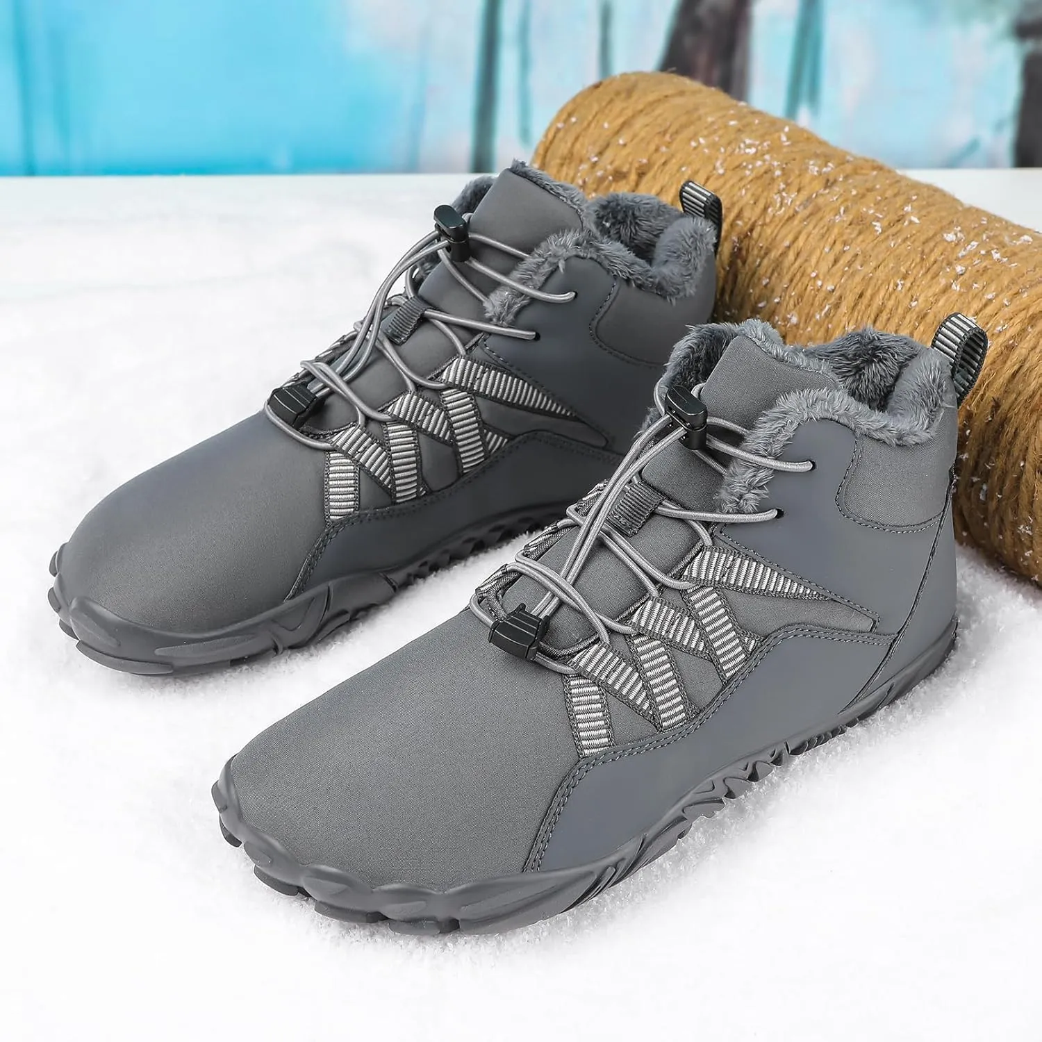 Men's Women's Winter Barefoot Hiking Boots, Slip On Warm Zero Drop Snow Boot, Wide Toe Box Ankle boots, Minimalist Waterproof Shoes, Five Finger Sneakers Hike Shoes for Hiking Walking Outdoor Unisex