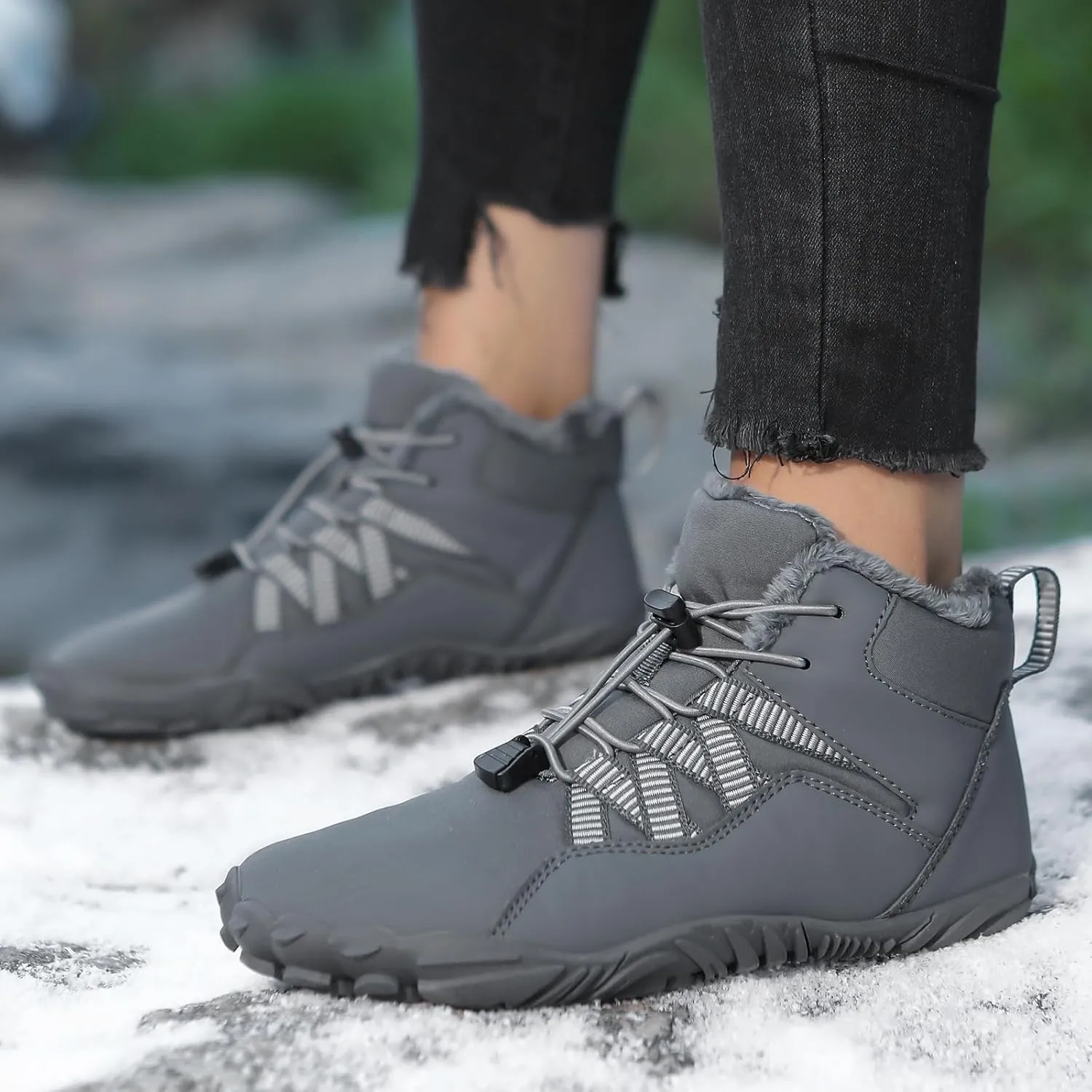 Men's Women's Winter Barefoot Hiking Boots, Slip On Warm Zero Drop Snow Boot, Wide Toe Box Ankle boots, Minimalist Waterproof Shoes, Five Finger Sneakers Hike Shoes for Hiking Walking Outdoor Unisex