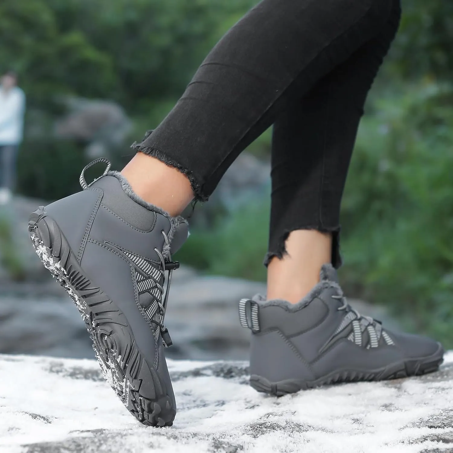 Men's Women's Winter Barefoot Hiking Boots, Slip On Warm Zero Drop Snow Boot, Wide Toe Box Ankle boots, Minimalist Waterproof Shoes, Five Finger Sneakers Hike Shoes for Hiking Walking Outdoor Unisex