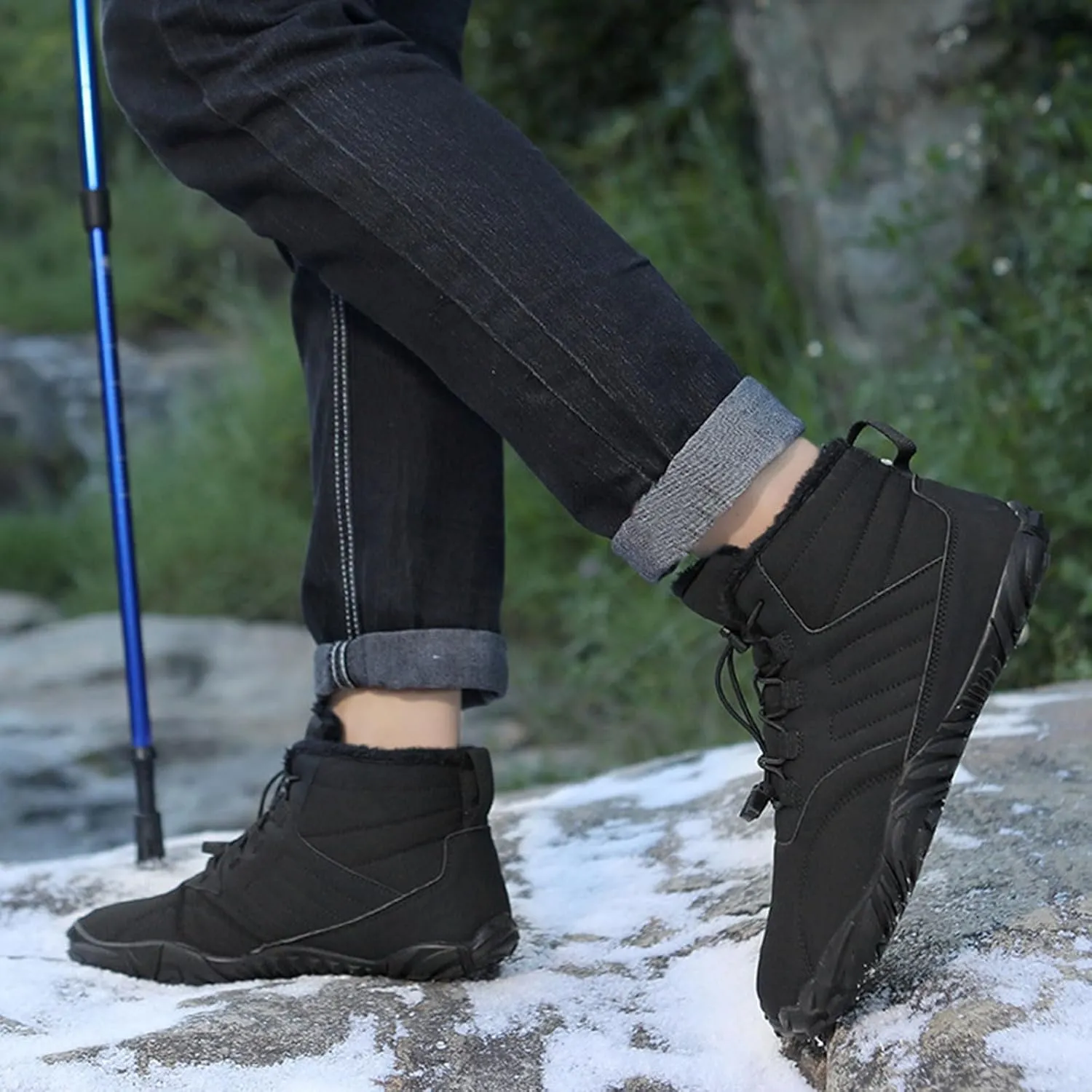 Men's Women's Winter Barefoot Hiking Boots, Slip On Warm Zero Drop Snow Boots, Wide Toe Box Booties, Waterproof Shoes Sneakers Hike Shoes for Hiking Walking Outdoor Unisex