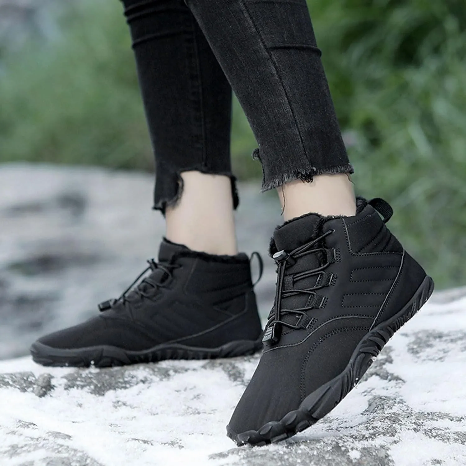 Men's Women's Winter Barefoot Hiking Boots, Slip On Warm Zero Drop Snow Boots, Wide Toe Box Booties, Waterproof Shoes Sneakers Hike Shoes for Hiking Walking Outdoor Unisex