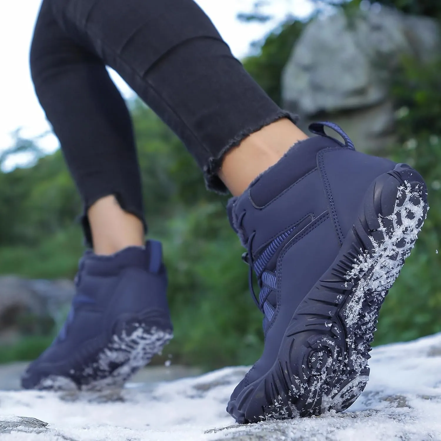 Men's Women's Winter Snow Boots, Slip On Warm Fur Lined Zero Drop Barefoot Hiking Boots, Wide Toe Box Ankle Booties, Minimalist Waterproof Non-Slip Sneakers Hike Shoes for Hiking Walking Outdoor