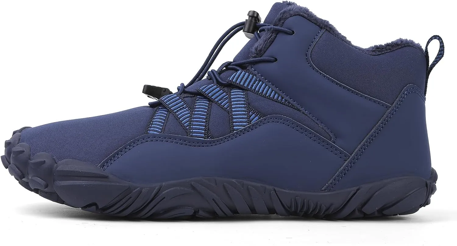 Men's Women's Winter Snow Boots, Slip On Warm Fur Lined Zero Drop Barefoot Hiking Boots, Wide Toe Box Ankle Booties, Minimalist Waterproof Non-Slip Sneakers Hike Shoes for Hiking Walking Outdoor