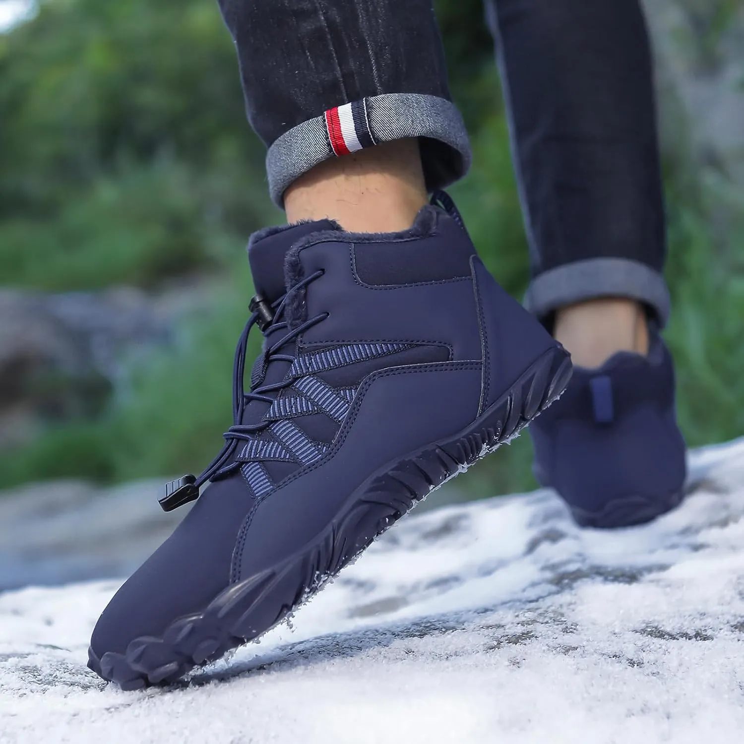 Men's Women's Winter Snow Boots, Slip On Warm Fur Lined Zero Drop Barefoot Hiking Boots, Wide Toe Box Ankle Booties, Minimalist Waterproof Non-Slip Sneakers Hike Shoes for Hiking Walking Outdoor