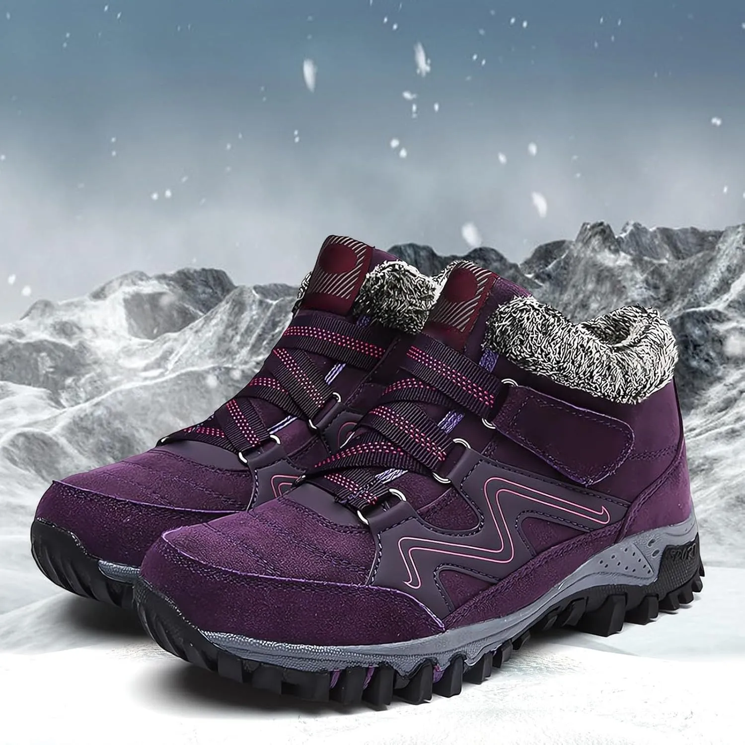 Mens Work Boots Soft Toe Hiking Sneakers Fur Lined Ankle Boot Womens Workout Shoes with Zipper Winter Outdoor Botas Waterproof Non Slip Hike Grounded Footwear
