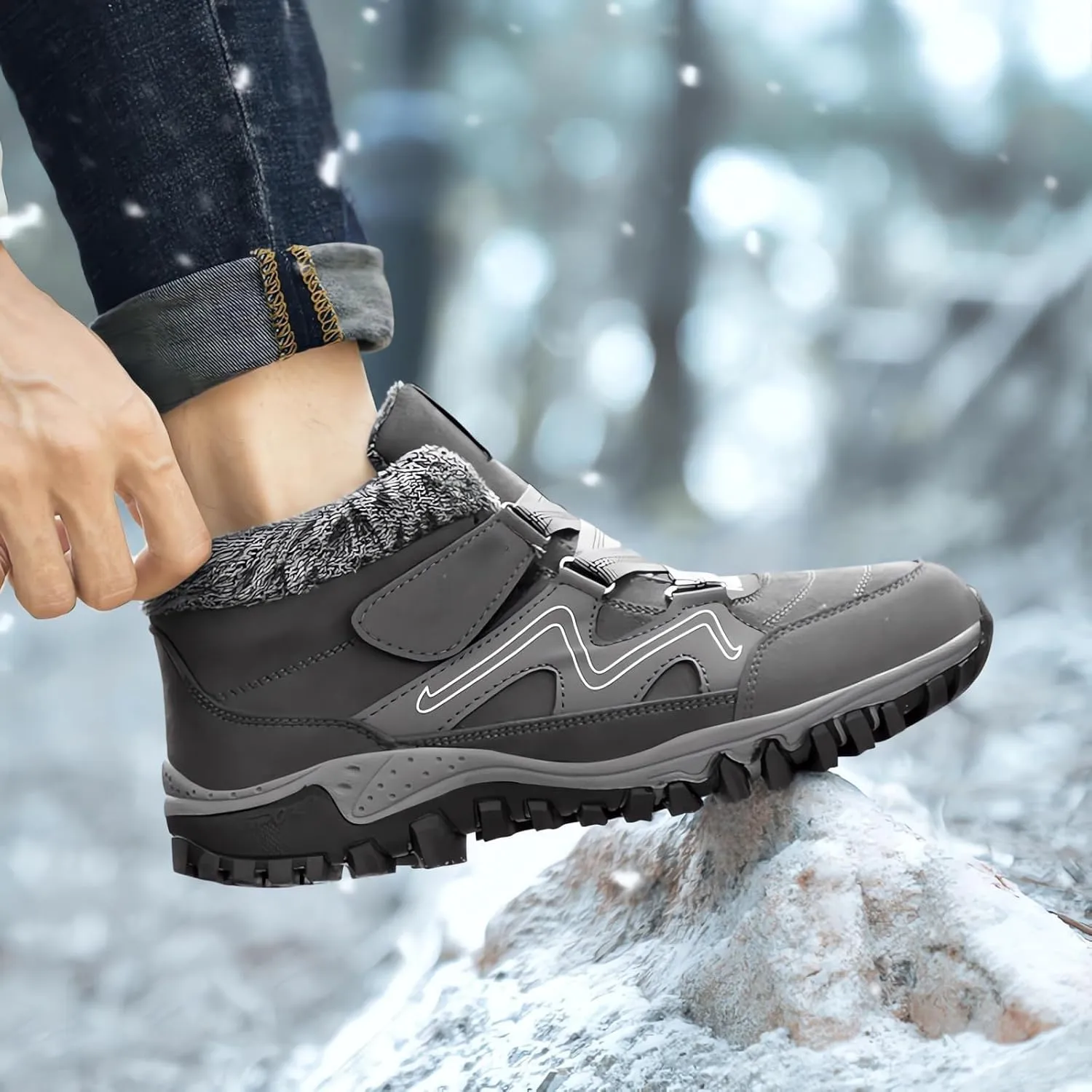Mens Work Boots Soft Toe Hiking Sneakers Fur Lined Ankle Boot Womens Workout Shoes with Zipper Winter Outdoor Botas Waterproof Non Slip Hike Grounded Footwear
