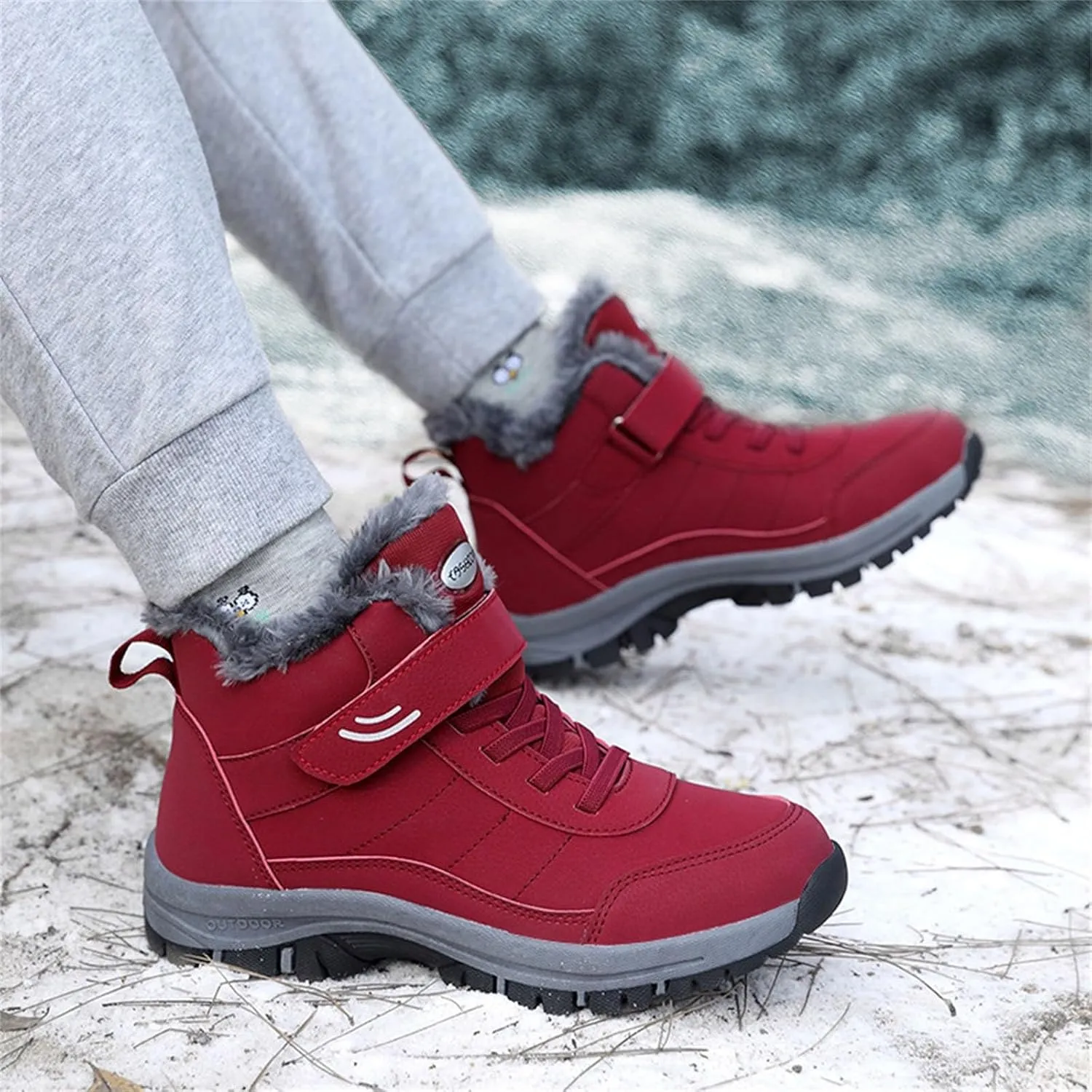 Mens Work Boots Steel Toe Hiking Sneakers Shoes Warm Fur Lined Women Safety Toe Shoes Insulated Waterproof Outdoor Shoes Leather Comfortable Hike Grounded Footwear
