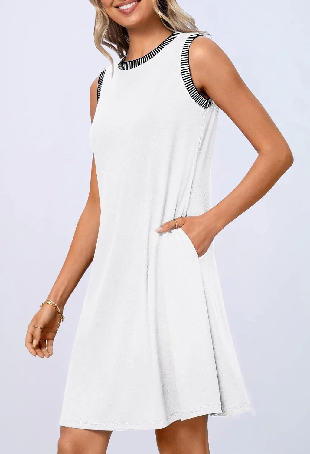 MEROKEETY Women's 2025 Summer Spring Casual Sundress Beach Vacation Sleeveless Tank Crewneck Coverup Mini Dresses