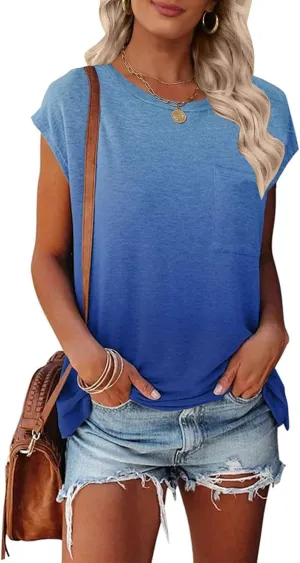 MEROKEETY Women's Casual Cap Sleeve T Shirts Basic Summer Tops Loose Solid Color Blouse