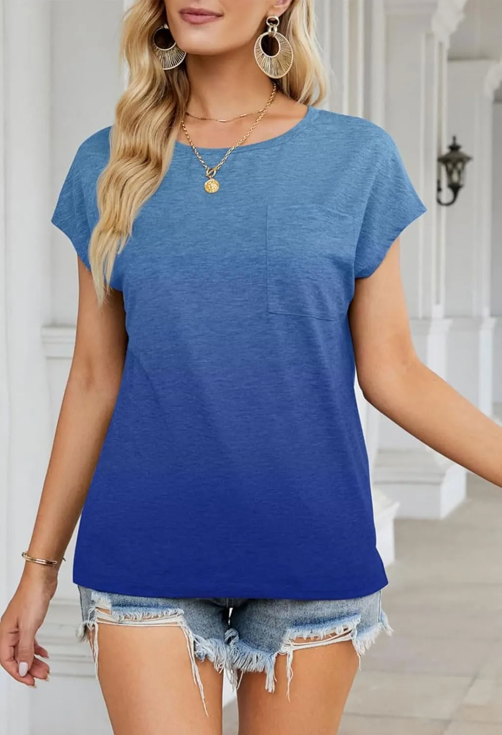 MEROKEETY Women's Casual Cap Sleeve T Shirts Basic Summer Tops Loose Solid Color Blouse