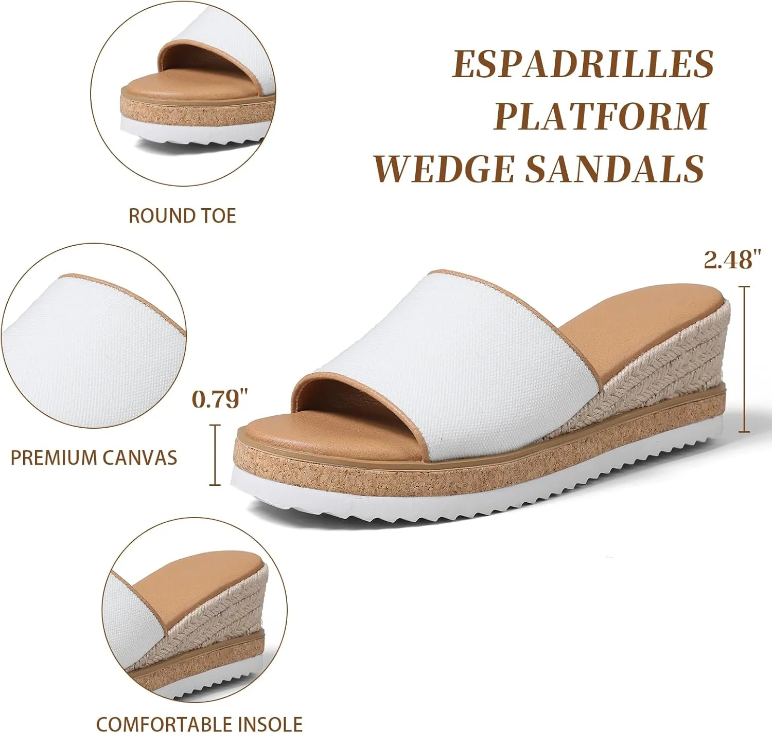 mikarka Slip On Wedge Sandals for Women, Open Toe Resort Platform Sandals Comfortable Beach Sandals Slide Espadrilles Wedges Dressy Summer Sandals Mules