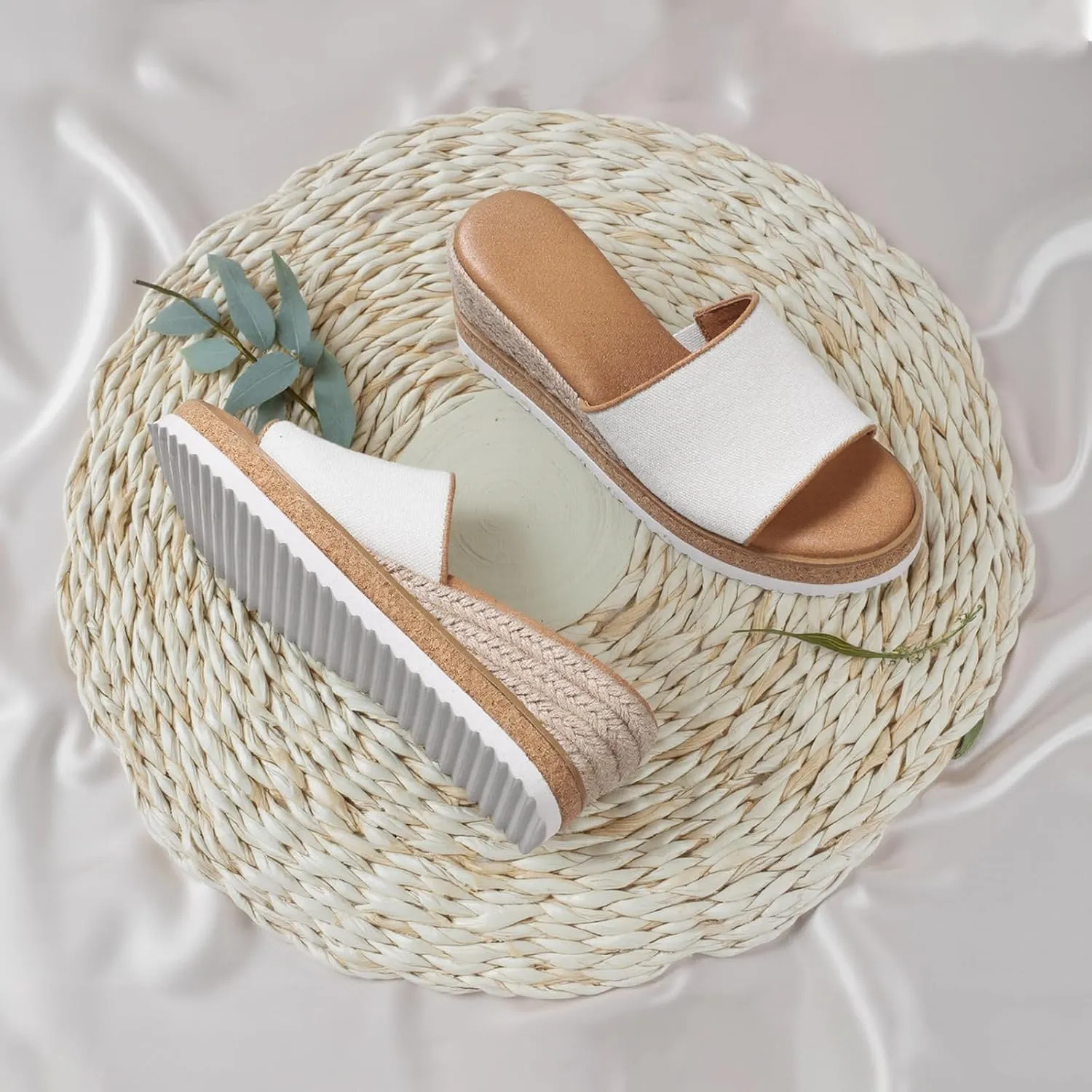 mikarka Slip On Wedge Sandals for Women, Open Toe Resort Platform Sandals Comfortable Beach Sandals Slide Espadrilles Wedges Dressy Summer Sandals Mules