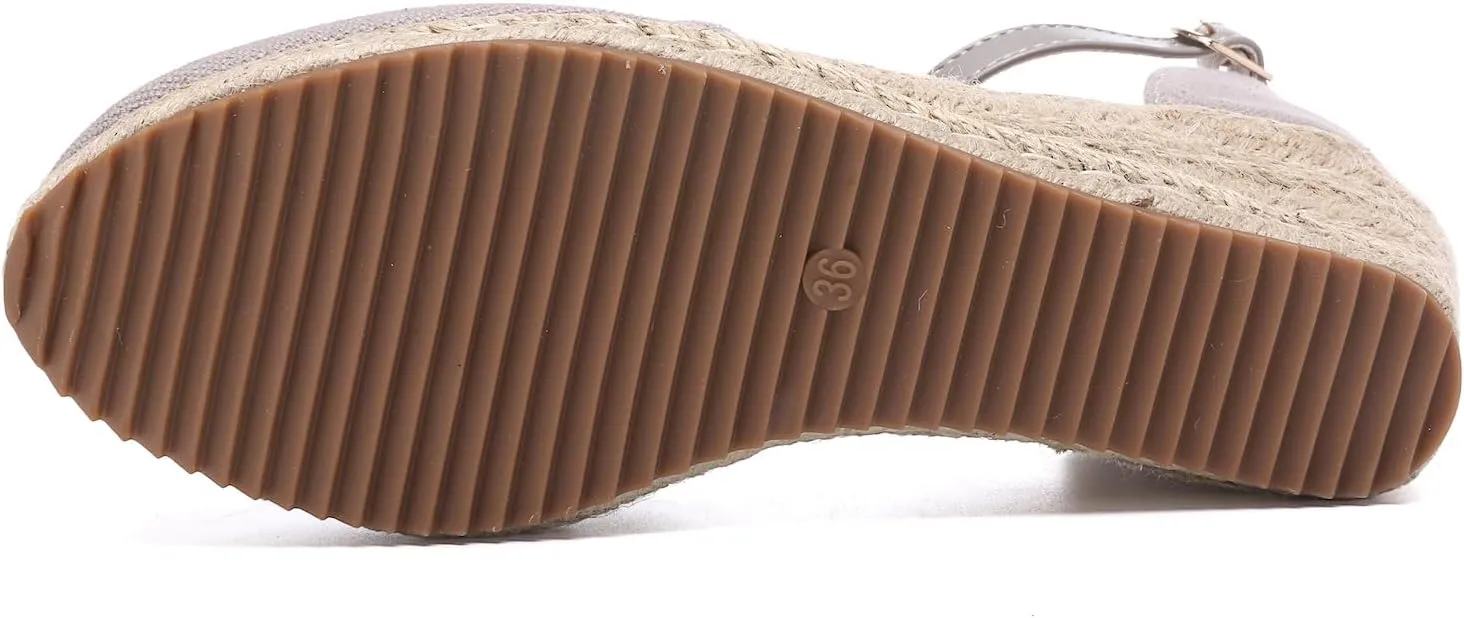 Mintzice Women's Closed Toe Solid Cross Vamp Ankle Strap Espadrille Wedge Sandals