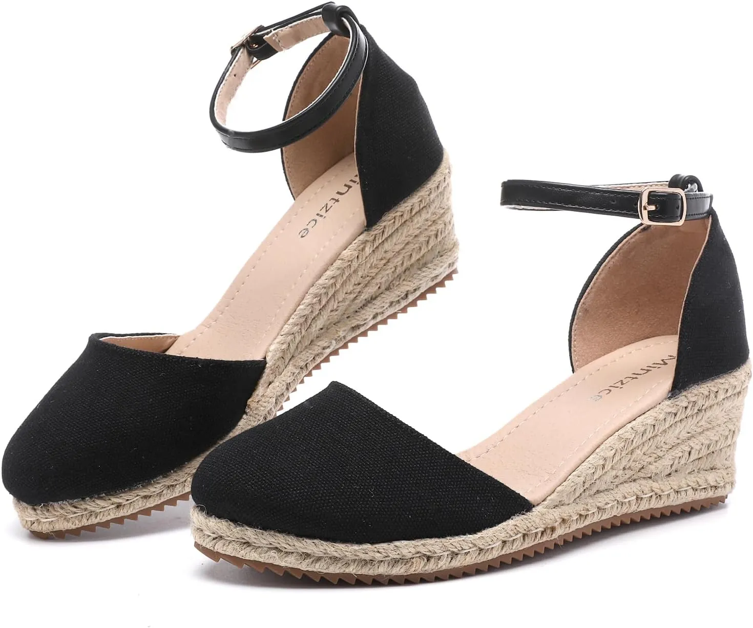 Mintzice Women's Closed Toe Solid Cross Vamp Ankle Strap Espadrille Wedge Sandals