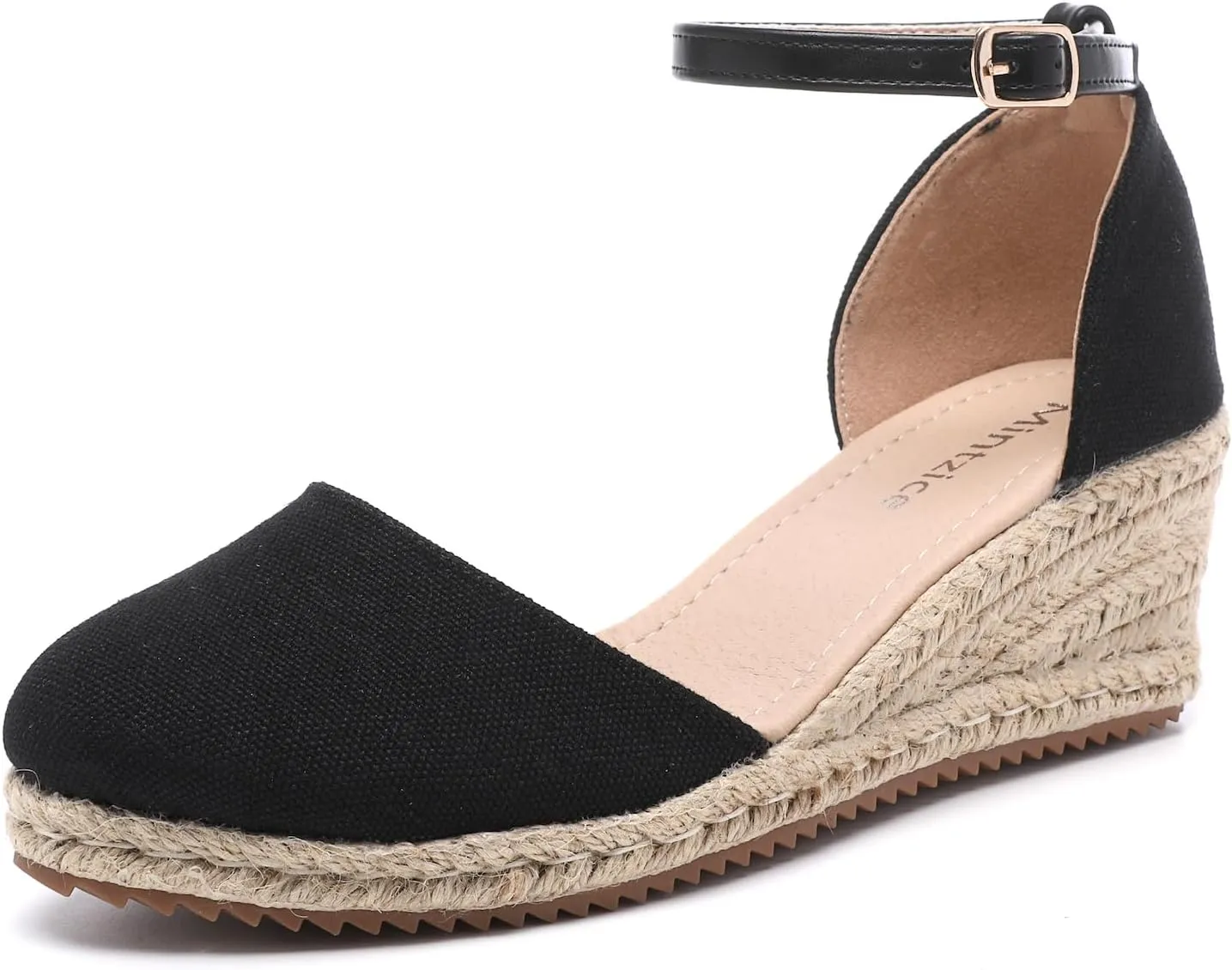 Mintzice Women's Closed Toe Solid Cross Vamp Ankle Strap Espadrille Wedge Sandals