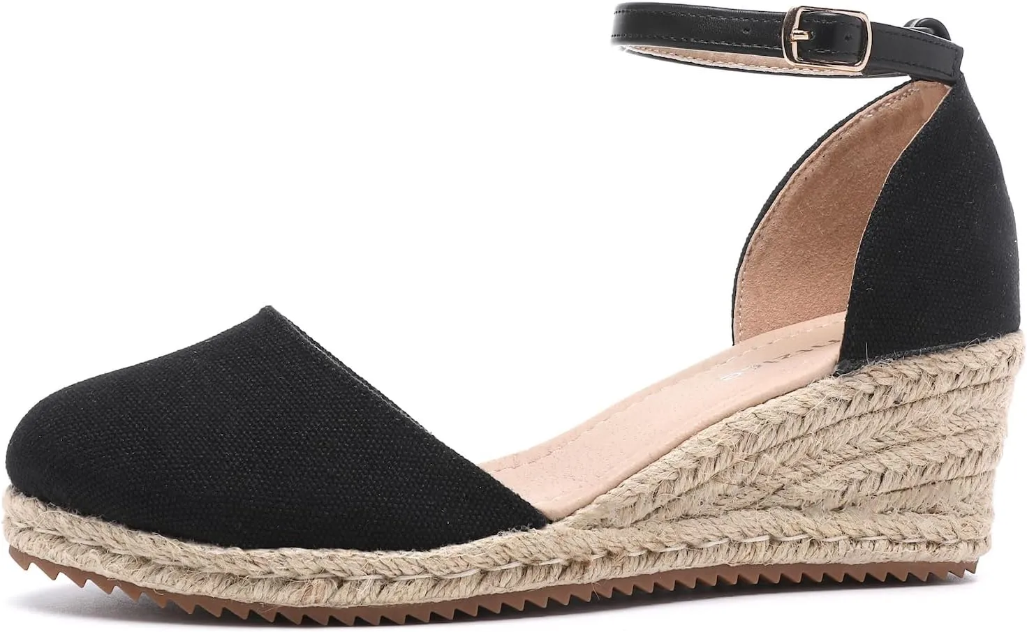 Mintzice Women's Closed Toe Solid Cross Vamp Ankle Strap Espadrille Wedge Sandals