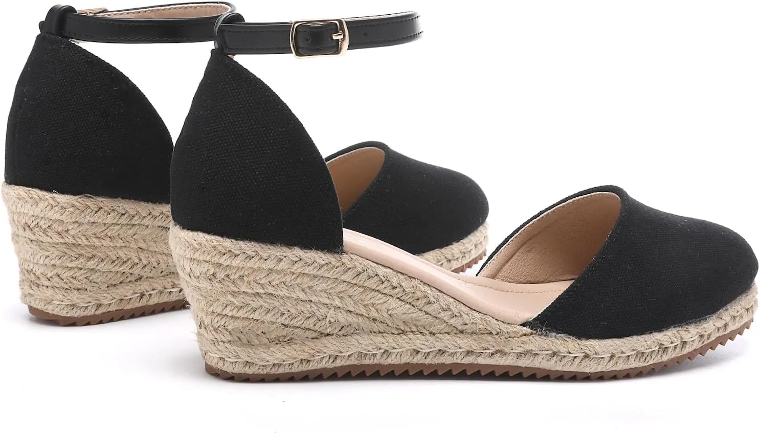 Mintzice Women's Closed Toe Solid Cross Vamp Ankle Strap Espadrille Wedge Sandals