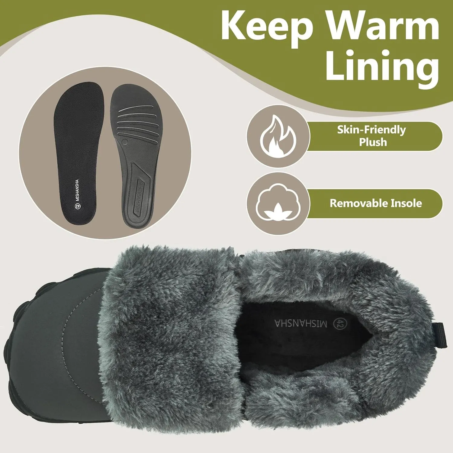 Mishansha Mens Womens Winter Barefoot Shoes Wide Toe Box Winter Boots Warm Lined Zero Drop Sole