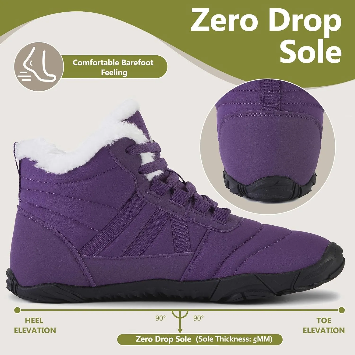 Mishansha Mens Womens Winter Barefoot Shoes Wide Toe Box Winter Boots Warm Lined Zero Drop Sole