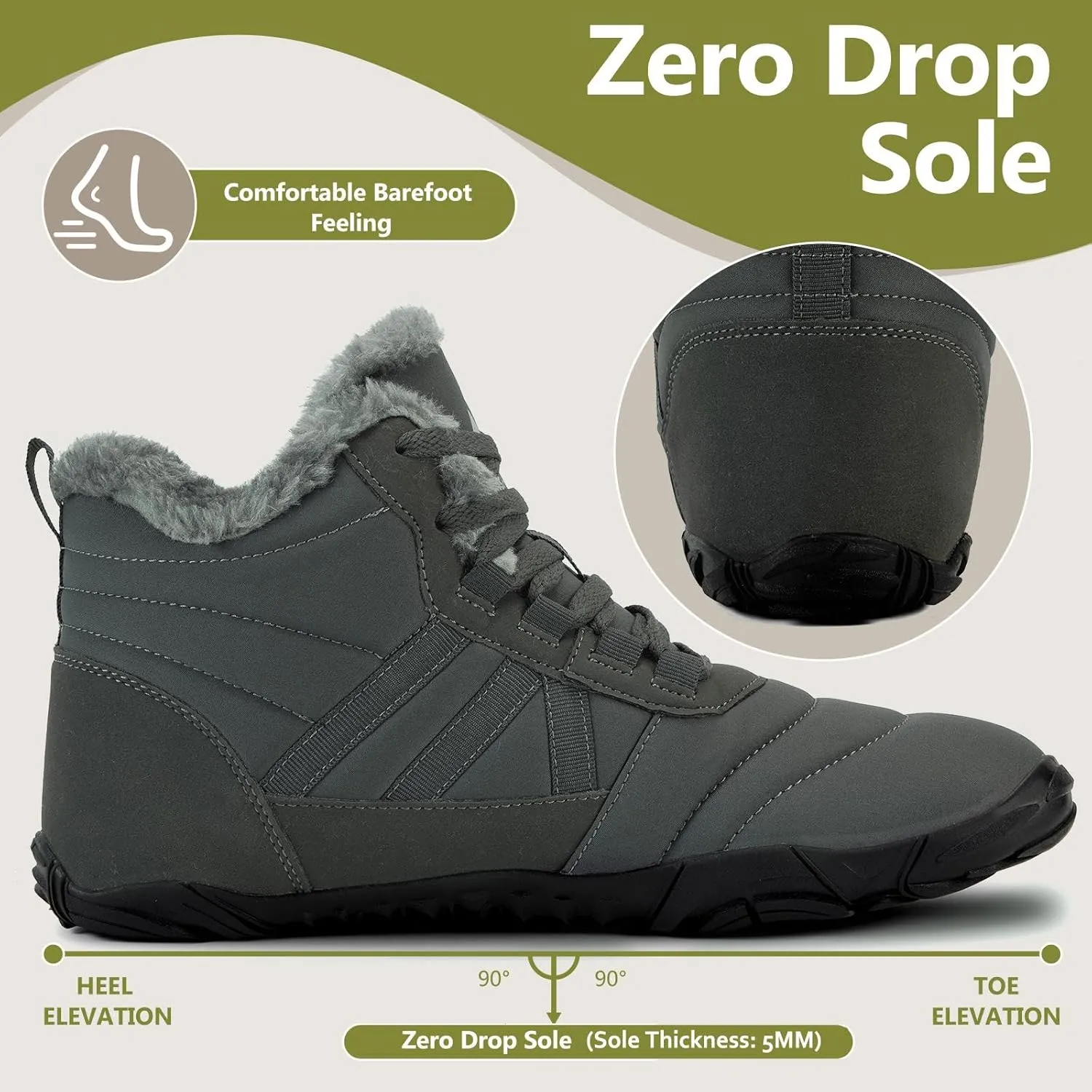 Mishansha Mens Womens Winter Barefoot Shoes Wide Toe Box Winter Boots Warm Lined Zero Drop Sole