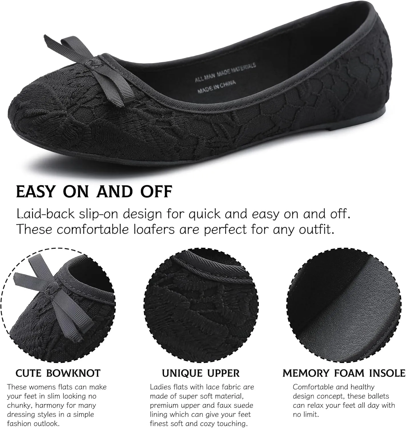 MIXIN Womens Ballet Flats Casual Loafers with Bowknot Round Toe Slip On for Women