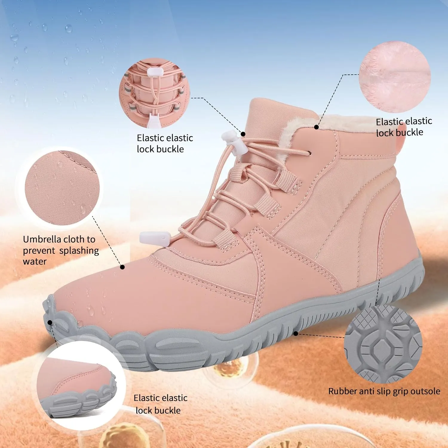 MOCHINI Snow Boots Mens Womens Winter Footwear Barefoot Shoes Warm Fur Lined Ankle Booties Hiking Trekking Trail Climbing Shoes Lace Up Anti-Slip Waterproof Hiking Boots, Wide Walking Shoes