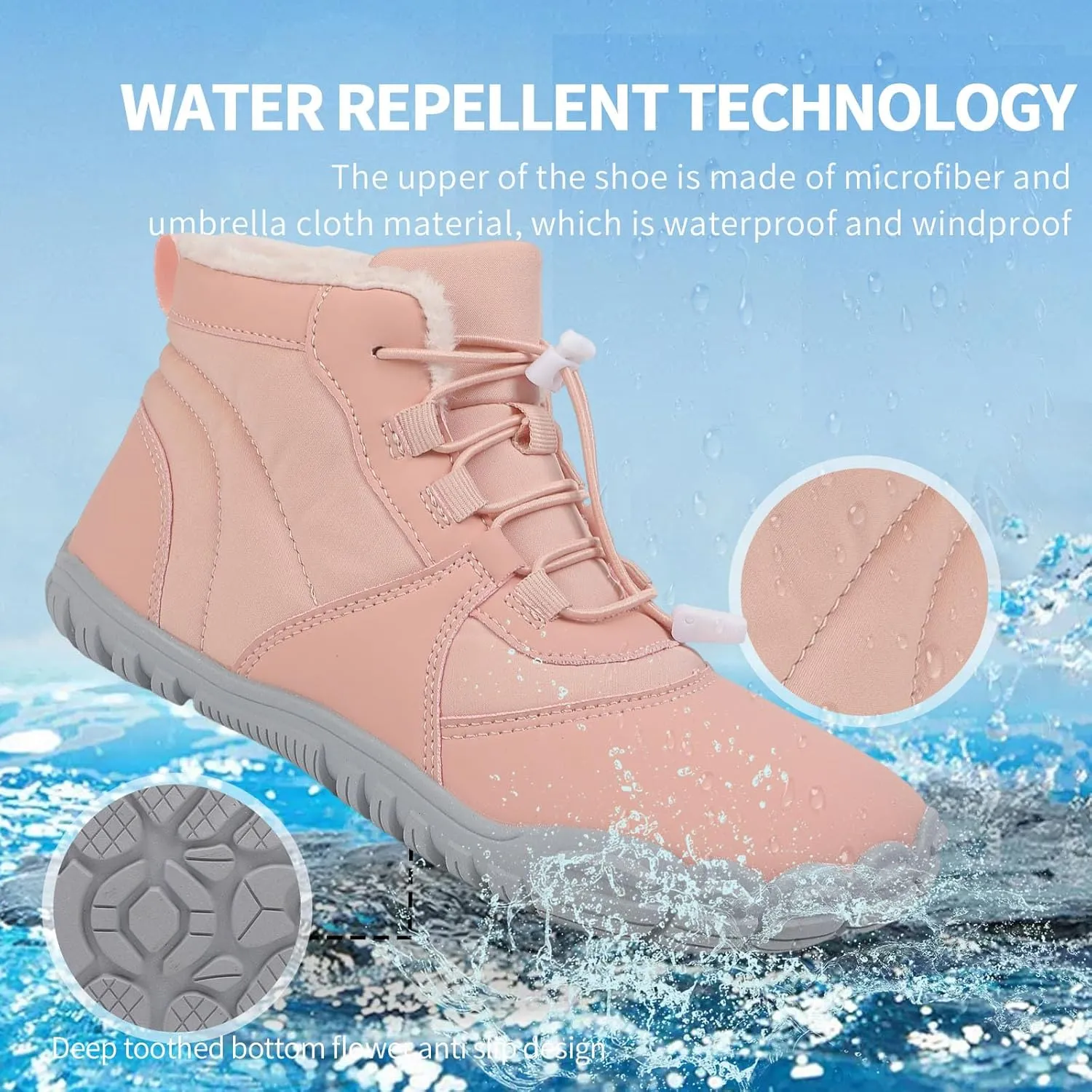 MOCHINI Snow Boots Mens Womens Winter Footwear Barefoot Shoes Warm Fur Lined Ankle Booties Hiking Trekking Trail Climbing Shoes Lace Up Anti-Slip Waterproof Hiking Boots, Wide Walking Shoes