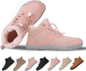 MOCHINI Snow Boots Mens Womens Winter Footwear Barefoot Shoes Warm Fur Lined Ankle Booties Hiking Trekking Trail Climbing Shoes Lace Up Anti-Slip Waterproof Hiking Boots, Wide Walking Shoes