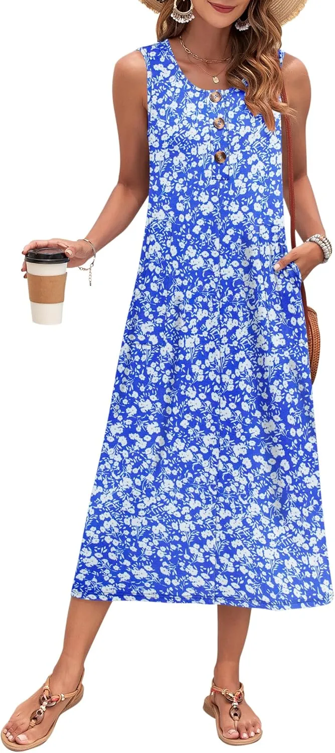 MOLERANI Women's Summer Maxi Dress 2025 Sleeveless Button Down Casual Loose Long Beach Sundress Travel Vacation Outfits