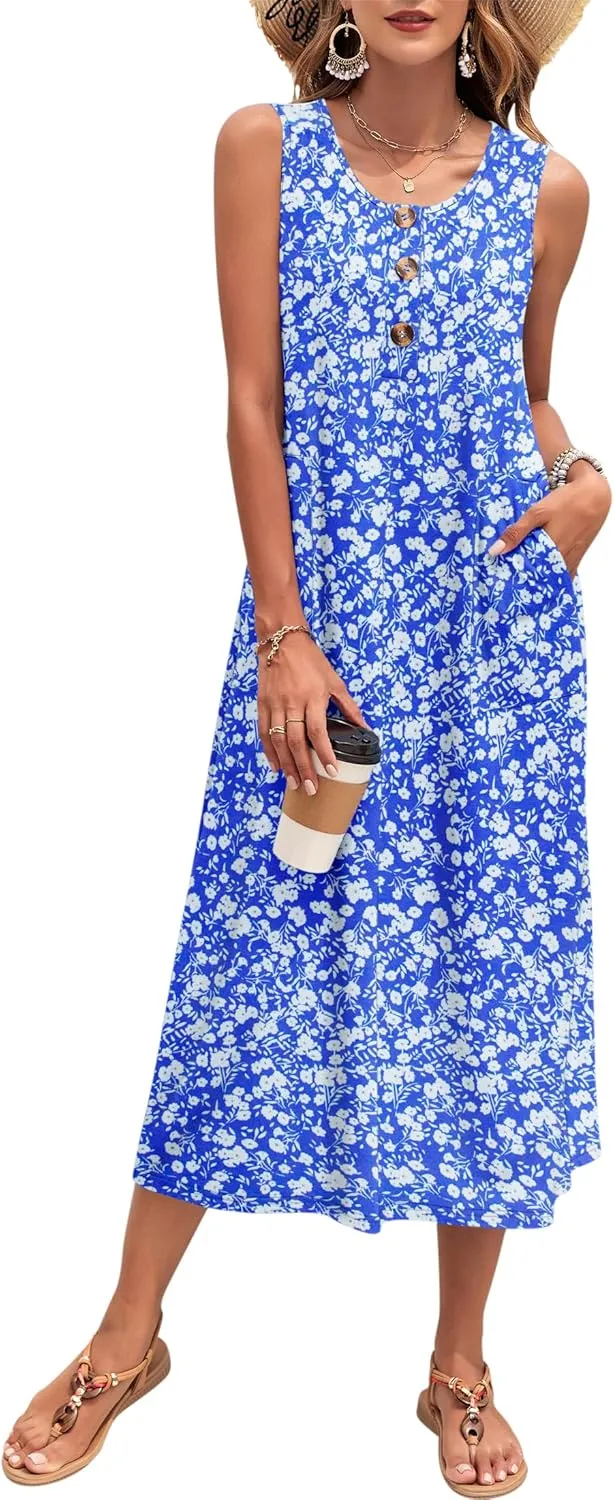 MOLERANI Women's Summer Maxi Dress 2025 Sleeveless Button Down Casual Loose Long Beach Sundress Travel Vacation Outfits