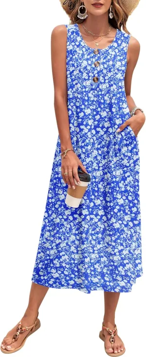 MOLERANI Women's Summer Maxi Dress 2025 Sleeveless Button Down Casual Loose Long Beach Sundress Travel Vacation Outfits