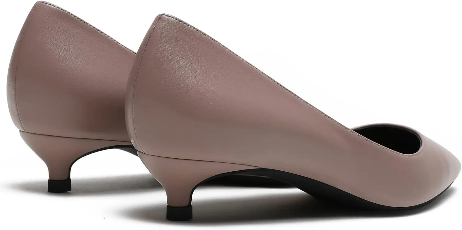 MOOMMO Low Kitten Heel Pumps for Women Pointed Toe Satin Dress Shoes Slip On 1 Inch Low Heel Work Pumps Comfy Basic Casual Office Evening Party Bridal Pump Shoes 4-13 M US