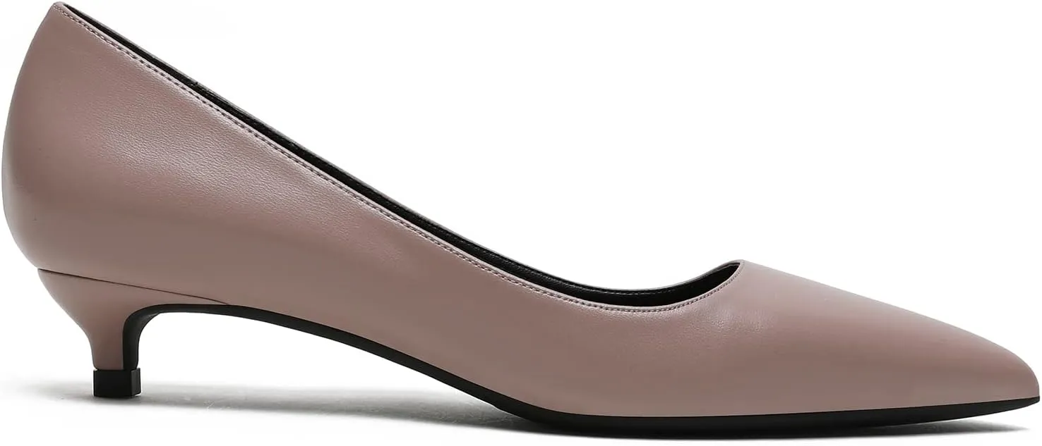 MOOMMO Low Kitten Heel Pumps for Women Pointed Toe Satin Dress Shoes Slip On 1 Inch Low Heel Work Pumps Comfy Basic Casual Office Evening Party Bridal Pump Shoes 4-13 M US