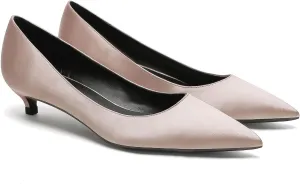 MOOMMO Low Kitten Heel Pumps for Women Pointed Toe Satin Dress Shoes Slip On 1 Inch Low Heel Work Pumps Comfy Basic Casual Office Evening Party Bridal Pump Shoes 4-13 M US